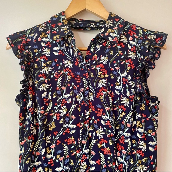 DEX Floral Patterned Button Down Back Cutout Mini Dress Women’s Small - Picture 3 of 7